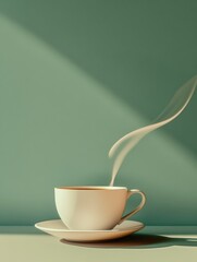 Canvas Print - A white tea cup emits smooth, curving steam while resting on a saucer, surrounded by a subtle, serene background. Generative AI