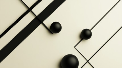 Poster - Black diagonal lines intersect with circles of different sizes on a light background, creating a modern, abstract look. Generative AI