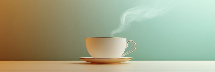 Poster - A freshly brewed cup of tea releases gently curling steam into the air, creating a warm and inviting atmosphere. Generative AI
