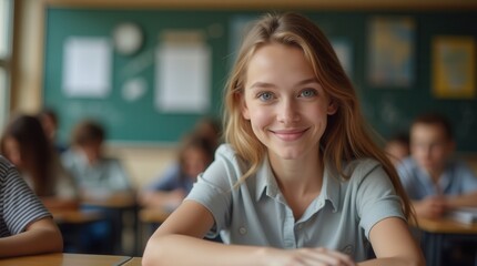 Wall Mural - Portrait of a student in the classroom pupil at school pretty student close up