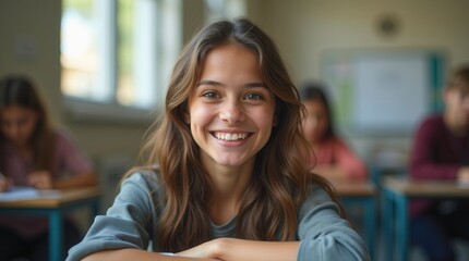 Wall Mural - Portrait of a student in the classroom pupil at school pretty student close up