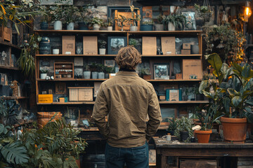 Aufkleber - A person practicing minimalism by selling or donating unused belongings, creating more space and less clutter in their life. Concept of lifestyle.