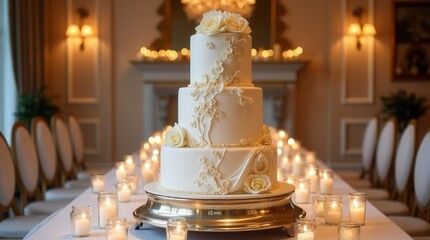 Wall Mural - Luxury wedding cake on the table wedding table setting and decoration