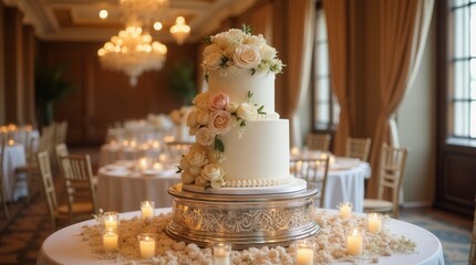 Wall Mural - Luxury wedding cake on the table wedding table setting and decoration