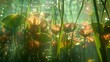 © nikolettamuhari - A close-up underwater view of water lilies and reeds, with sunlight filtering...