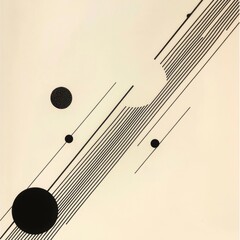 Poster - Black lines traverse a light backdrop, intersecting with circles of different sizes, creating a striking minimalistic design. Generative AI