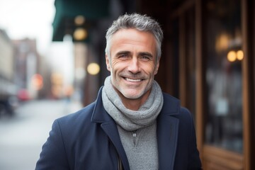 Sticker - Portrait of handsome mature man with grey hair in the city.