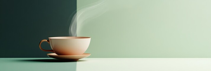 Sticker - The steam softly curls upwards from a tea cup set on a plate, creating a tranquil and inviting atmosphere. Generative AI