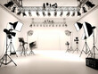 © Shubby Studio - Professional photography studio equipment with camera on tripod, softbox, and spotlight