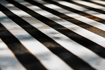 Sticker - Black and White Striped Marble Floor with Diagonal Perspective