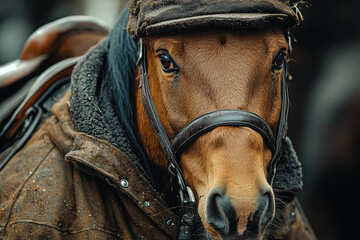 Aufkleber - A horse dressed as a delivery person reflects the hustle of daily delivery work. Concept of animals in human roles.