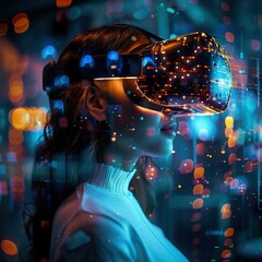 Poster - Empowering connection a woman engages with virtual reality technology to explore digital networks