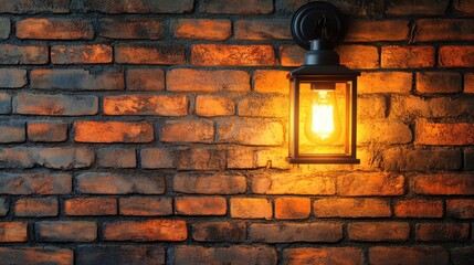 Gas lantern illuminating brick wall vintage ambiance