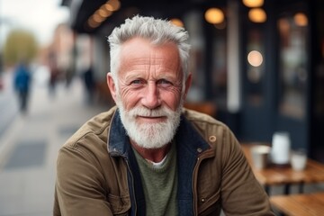 Canvas Print - Portrait of a senior man with grey hair and beard in a cafe