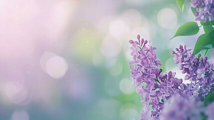 Canvas Print -   A close-up of lilacs on a branch with a soft, blurry boke and warm light background