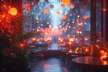 Aufkleber - A brightly lit room filled with celebration juxtaposed with a dark, quiet corner shows the duality of happiness and isolation. Concept of emotions in contrast.