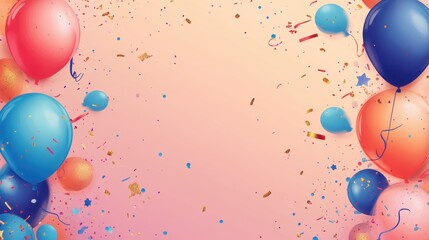 Colorful Balloon Celebration with Confetti and Festive Atmosphere on Gradient Background