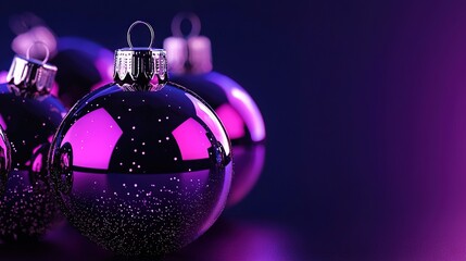 Poster -   A close-up photo of a purple Christmas ornament on a purple backdrop with a black border