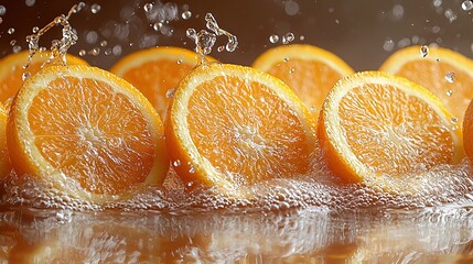 Poster -   Oranges on a table with water splashing