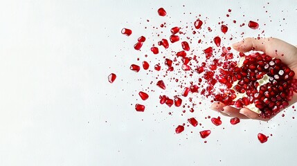 Wall Mural -  Red and white sprinkles held by person on white paper background