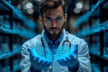 Poster - A healthcare provider using blockchain to ensure patient privacy and data integrity, representing blockchain's role in secure data management. Concept of privacy.