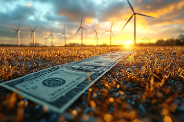 Poster - a green bond being used to finance a wind farm, illustrating the intersection of finance and renewab