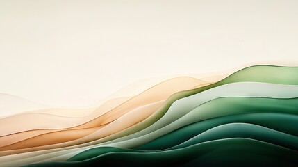 Sticker -   An abstract artwork featuring waves of vibrant greens, oranges, yellows and whites against a pure white backdrop with a cloudy white sky in the distance (34