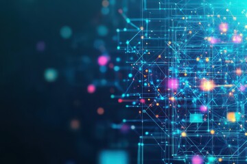 Poster - Neural networks integrating big data from multiple sources front view Merging diverse datasets into one neural network system advanced tone Analogous Color Scheme