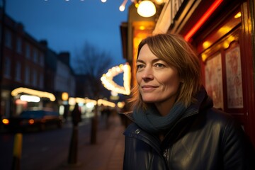 Canvas Print - Portrait of a beautiful middle-aged woman in the city at night