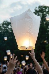 Lantern festival in Thailand: vibrant Yi Peng festival glowing lanterns fill night , marking cultural celebration of unity, wishes for prosperity, spiritual significance of light overcoming darkness.