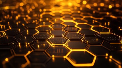 Aufkleber - Golden Network. Abstract Hexagonal Web of Data Connectivity and Futuristic Technology