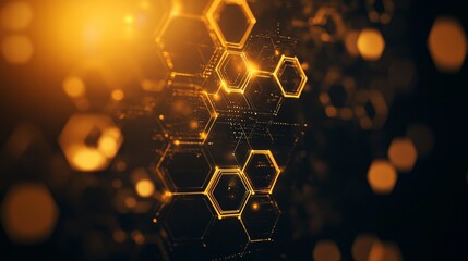 Aufkleber - Golden Network. Abstract Hexagonal Web of Data Connectivity and Futuristic Technology