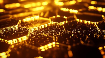 Aufkleber - Golden Network. Abstract Hexagonal Web of Data Connectivity and Futuristic Technology