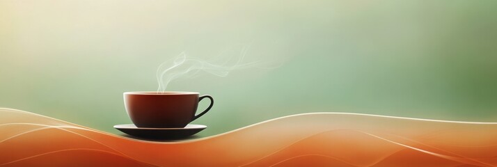 Poster - A perfect cup of tea emits smooth, curling steam against a backdrop of soft, flowing colors, creating a tranquil atmosphere. Generative AI
