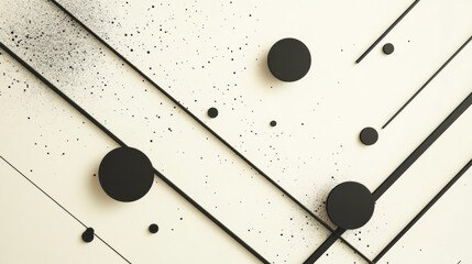 Aufkleber - Black diagonal lines intersect on a light background, complemented by circles of various sizes, creating an abstract, minimalistic design. Generative AI