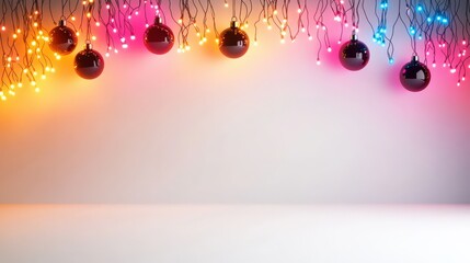 Sticker - Colorful Christmas lights and ornaments on a white background.