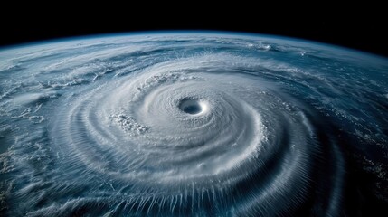 Satellite view of a swirling hurricane over the ocean, dramatic natural phenomenon.