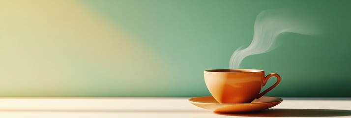 Poster - A beautifully crafted cup of tea releases smooth, curling steam, creating a calming atmosphere in a well-lit space. Generative AI