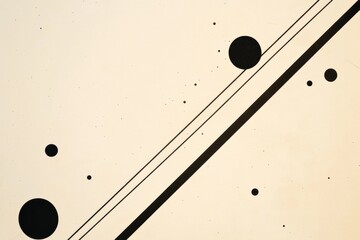 Poster - Black diagonal lines intersect with varying-sized circles against a light backdrop, creating a striking minimalistic composition. Generative AI