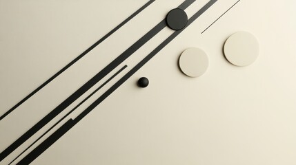 Aufkleber - The artwork showcases a dynamic composition of intersecting black lines and circles of different sizes against a soft light backdrop. Generative AI