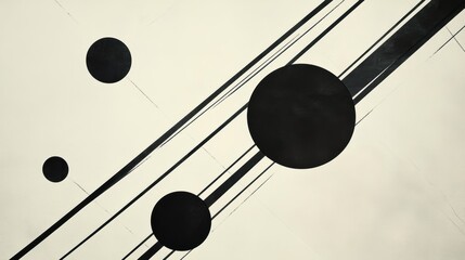 Fototapete - black lines cross over a light background, intersecting with circles of different sizes, evoking a s