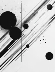 Aufkleber - Black diagonal lines cross a light surface, accompanied by circles of different sizes, creating a dynamic abstract design that suggests movement. Generative AI