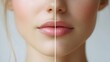 © Alpha - Blog post comparing the effectiveness of different mouth-area wrinkle treatments, with detailed before-and-after photos of skin improvements using fillers and RF therapy