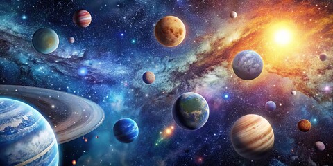Wall Mural - celestial symphony a tapestry of gaseous giants, ringed worlds, and distant stars in the cosmic expa
