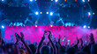 © Garun Studios - musical, concert, musician, entertainment, festival, audience, nightclub, dance, party, celebrate. A crowd of people are at a concert, with many of them holding up their hands in the air.