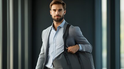 Wall Mural - Portrait of a Man in a Suit with a Briefcase