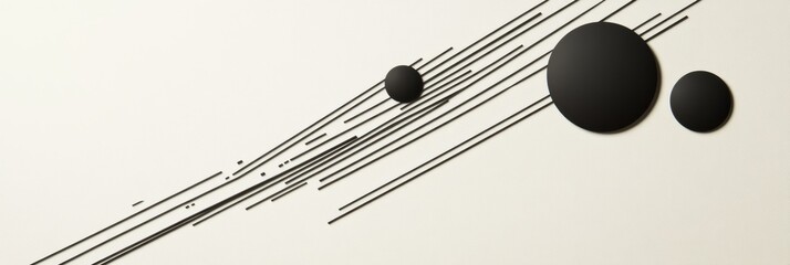 Poster - The artwork displays minimalistic black diagonal lines intersecting a light background, with varying sizes of black circles enhancing the composition. Generative AI
