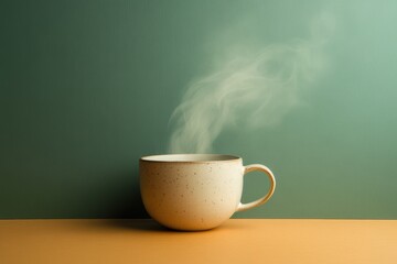 Poster - A cozy tea cup emits smooth, curling steam, creating a serene atmosphere perfect for relaxation in a quiet setting. Generative AI