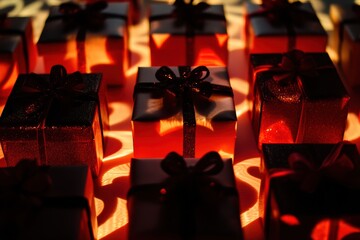 Leinwandbilder - Silhouettes of various gift boxes and bows are arranged on a soft background, enhancing the festive ambiance perfect for celebrations. Generative AI