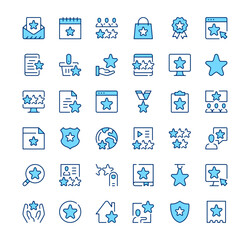 Poster - Stars icons. Outline symbols. Vector blue line icons set